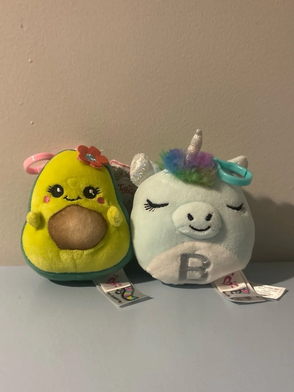 Squishmallows Mint Green Unicorn & Bright Green Avocado Plush Keychain Duo